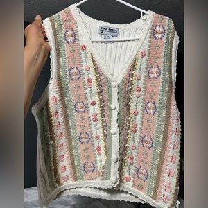 Vintage Gina Peters knit floral sweater vest